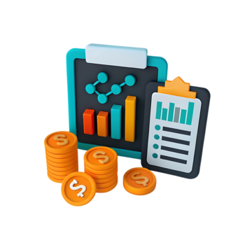 pngtree 3d render of financial report with charts and coins png image 16518301